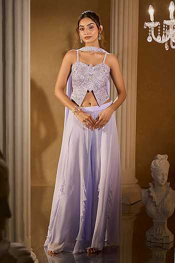 Embroidered Blue Blouse Palazzo Set