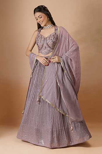 Purple Padded Embellished Lehenga Set