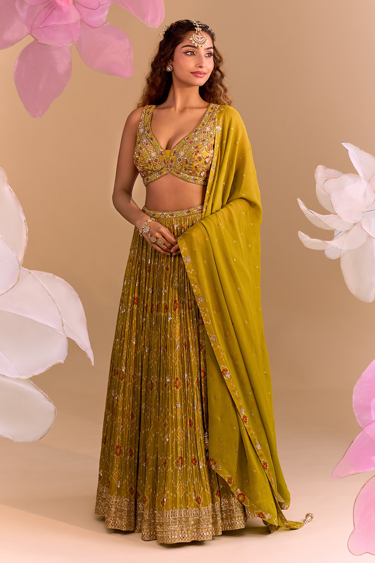 Green Hand Embroidered Lehenga Set 