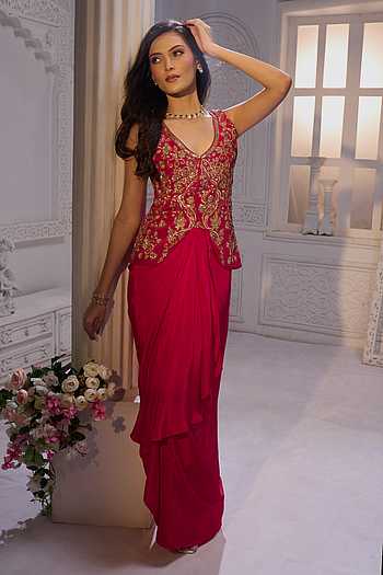 Hand Embroidered Jacke & Draped Skirt Set