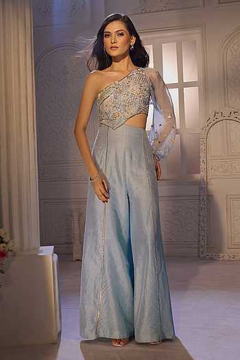 Cutout One Shoulder Embroidered Jumpsuit