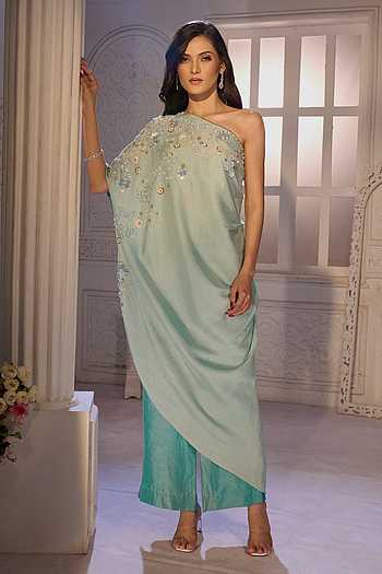 One Shoulder Draped Kurta & Pant Set