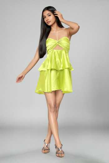 lime green satin mini dress Paiva Slip Dress in Satin Lime Green main image 1