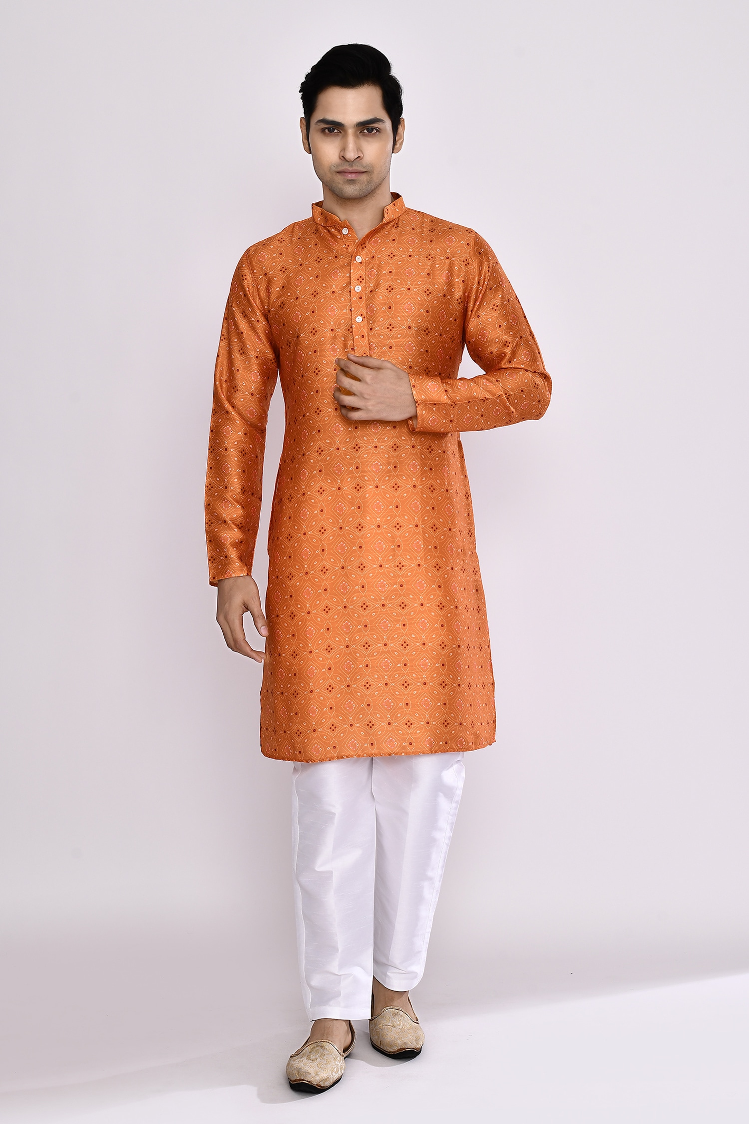 Mustard Yellow Silk Blend Long Kurta 