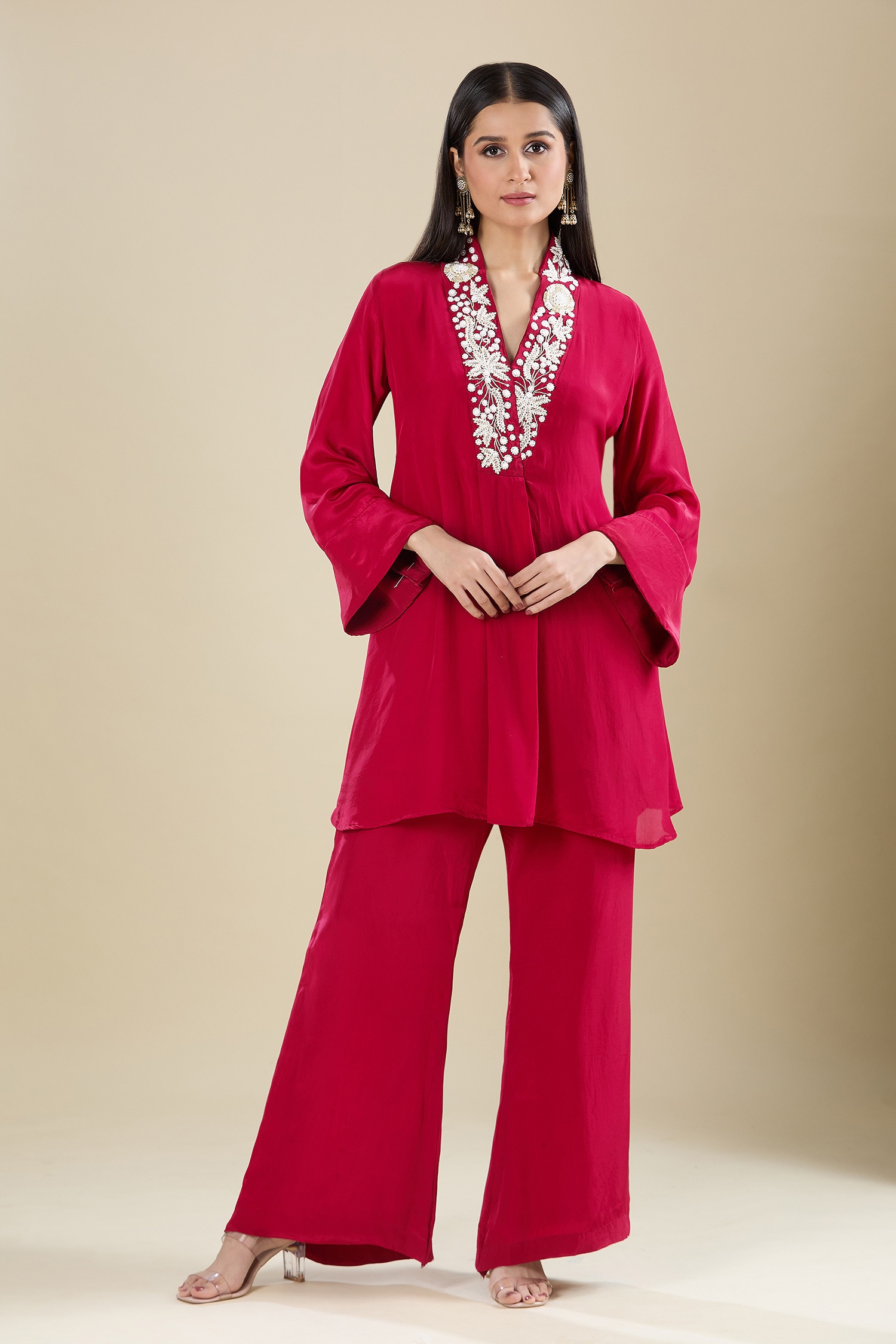 Red Crepe Kurta Set 
