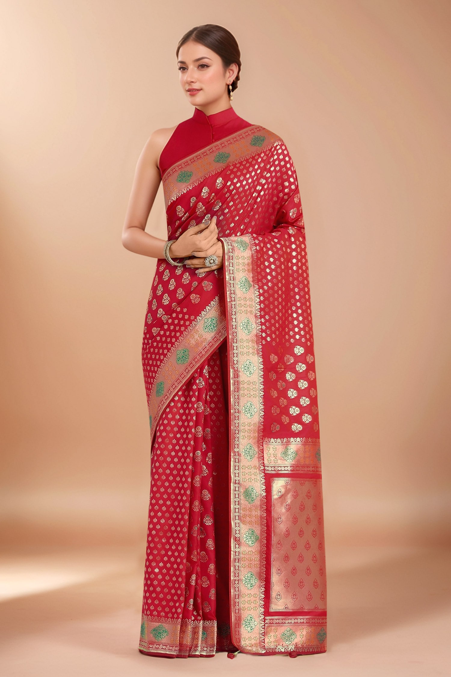 Red Zari Woven Banarasi Silk Saree With Blouse 