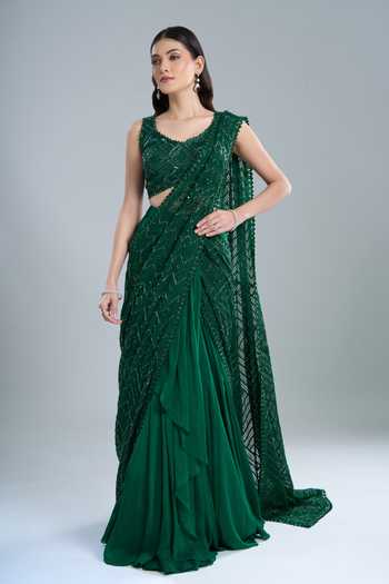 Shop Green designer Georgette Saree Blouses for Women Online | Aza Fashions Shop Green designer Georgette Saree Blouses for Women Online | Aza Fashions