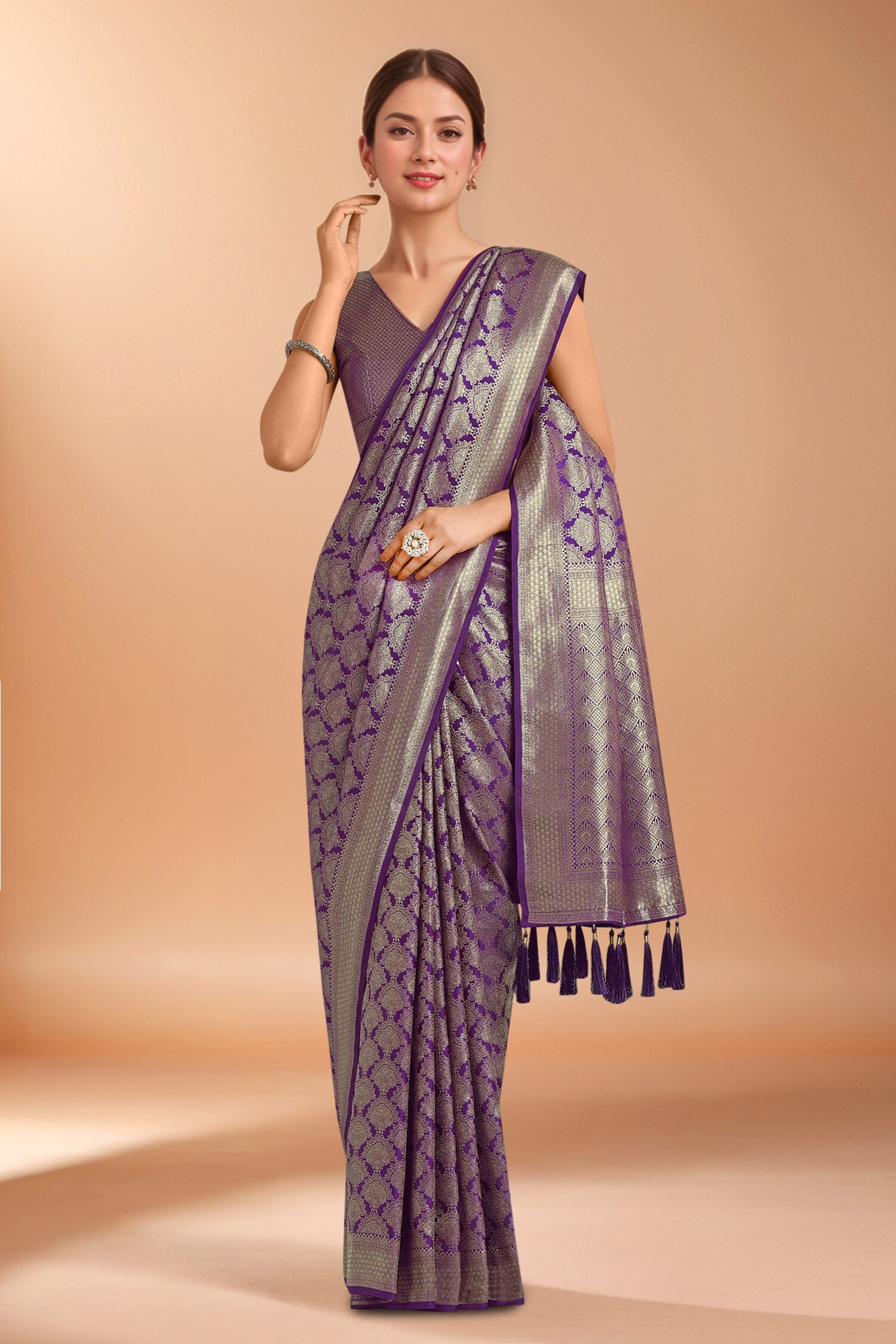 Purple Zari Woven Banarasi Saree With Blouse 