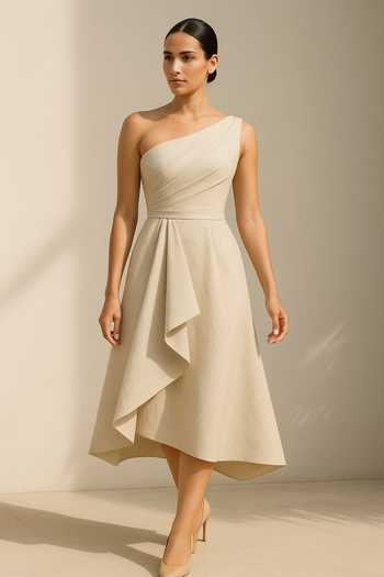 beige designer dresses Dusty Pink & Beige Dress with Beading and Feather Accents M / Beige