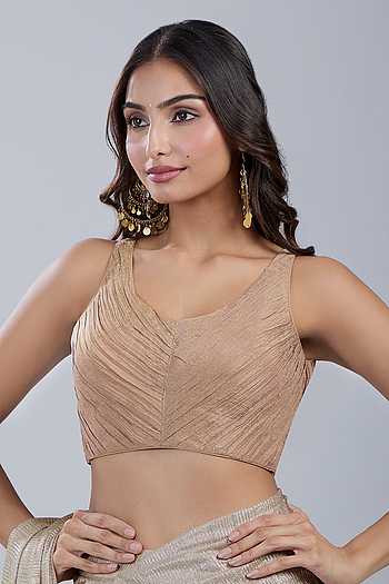 Buy Brown Tissue Scoop Neck Textured Sleeveless Blouse For Women