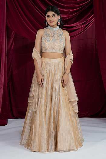 Tissue Silk Embroidered Lehenga set