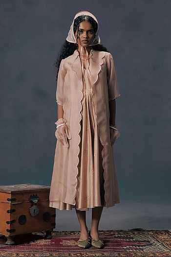 Scalloped Organza Jacket & Silk Dress Set