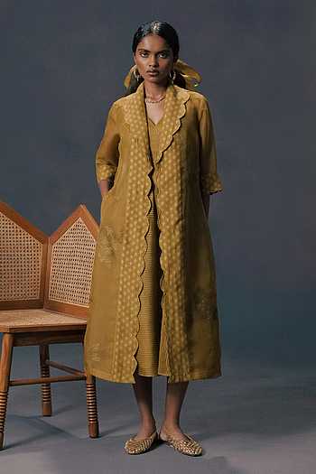 Moss Green Organza Jacket & Strap Dress