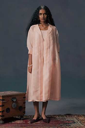 Old Rose Pink Organza Jacket & Dress Set