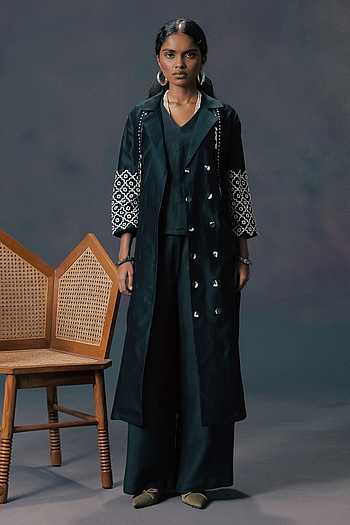 Green Silk Chanderi Embroidered Set