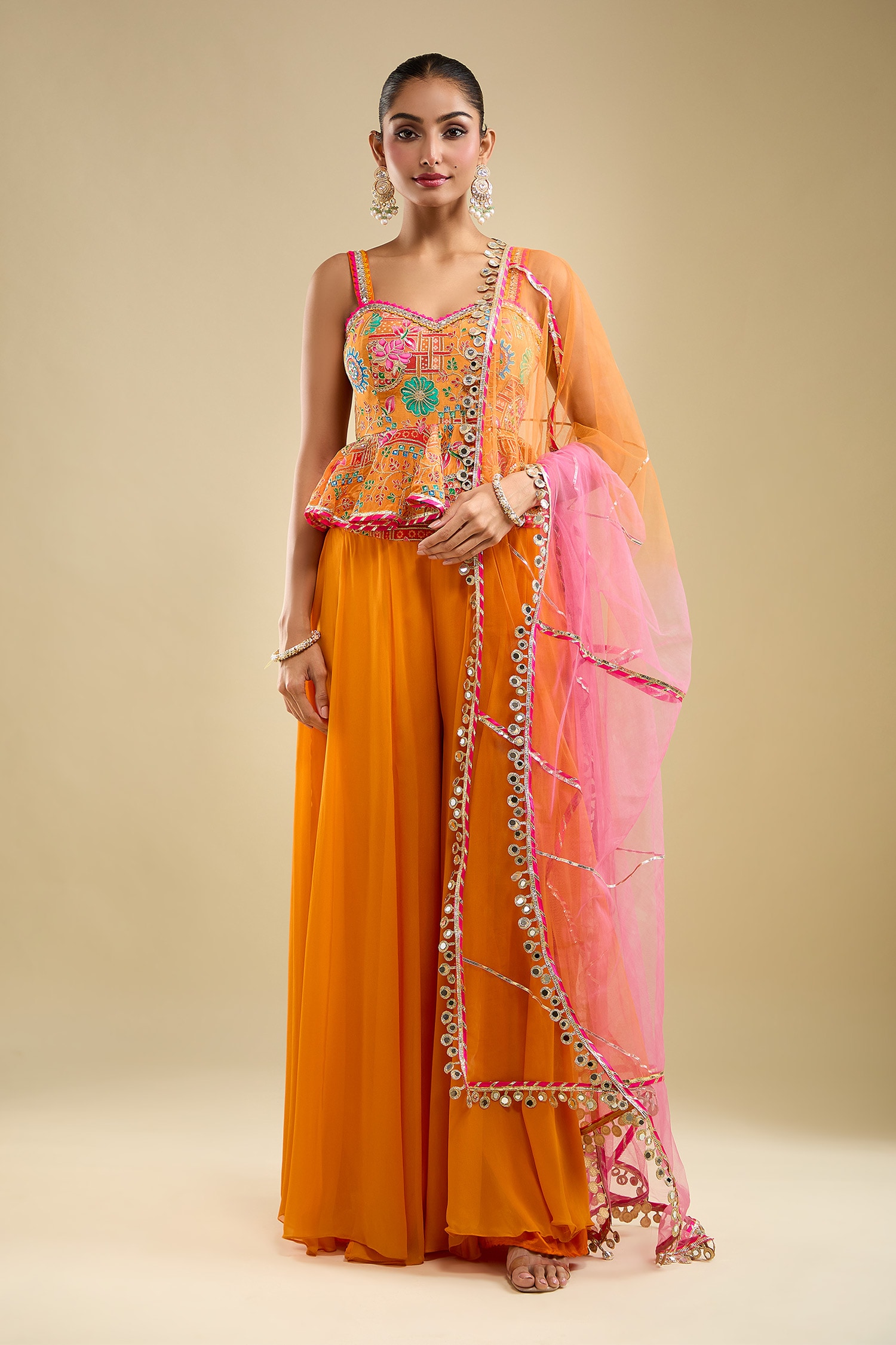 Embroidered Peplum Kurta Gharara Set 