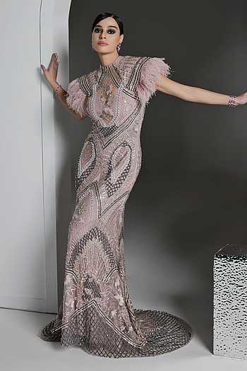 Mauve Christina Embroidered Gown