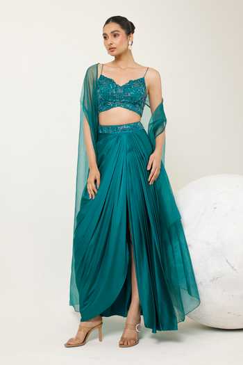 Shop Green designer Dhoti Skirt Sets for Women Online | Aza Fashions Shop Green designer Dhoti Skirt Sets for Women Online | Aza Fashions