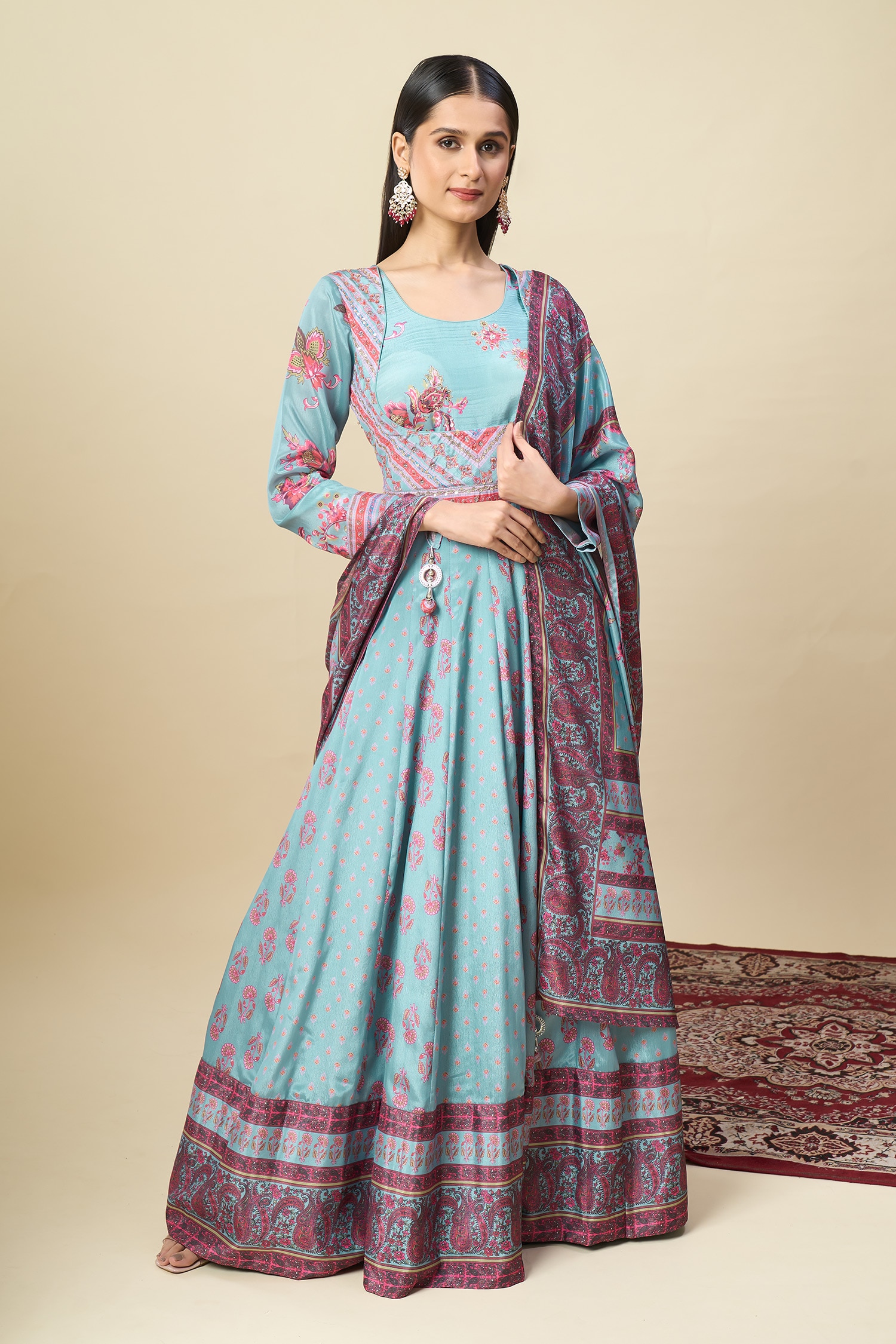 Printed Anarkali With Paisley Dupatta 
