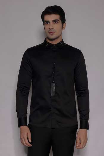 Buy Black Cotton Satin Studs Fenton Tape Embellished Shirt For Men by  Lacquer Embassy Online at Aza Fashions.