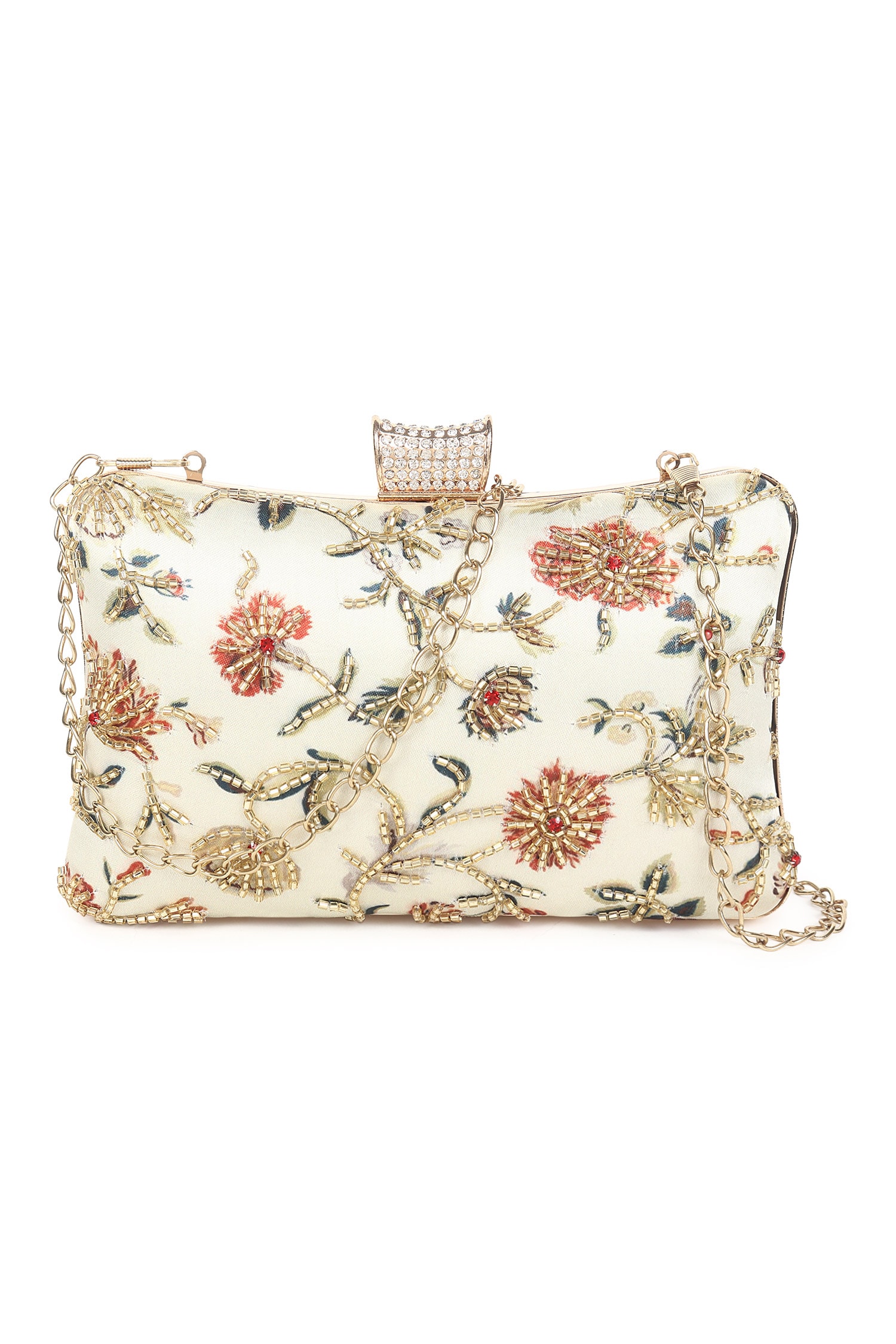 Floral Embroidered Clutch With Detachable Sling 