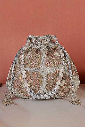 Embellished Potli Bag With Pearl Handle 