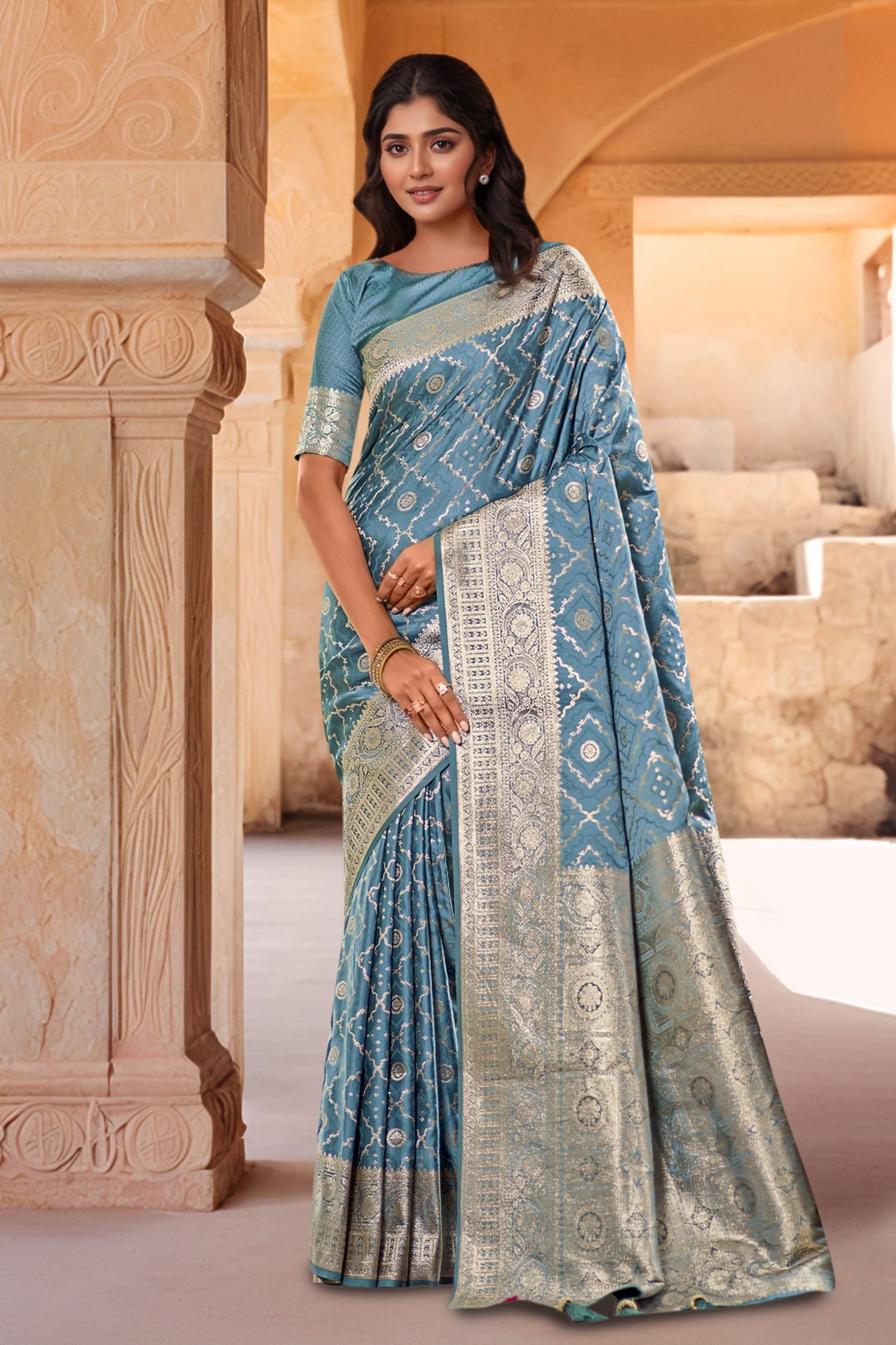 Floret Woven Saree With Blouse 