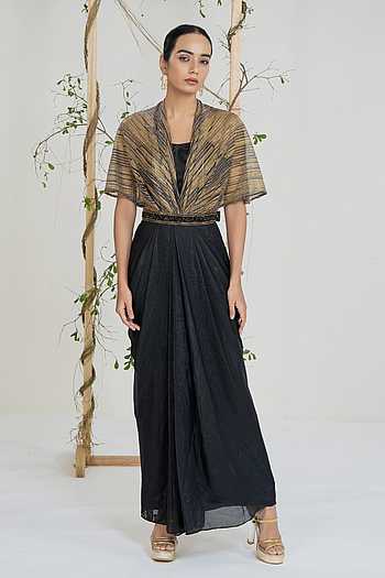 Midnight Gold Draped Gown