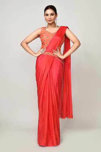open lace back dress Day Dreamer Orange Saree main image 1