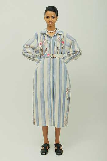 Bloomist Striped Floral Embroidered Poplin Dress