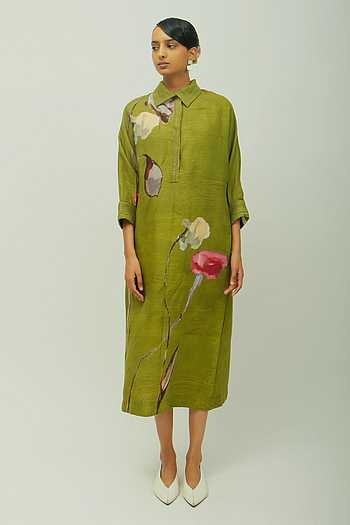 Dusk Leaf Dobby Floral Print Shirt Dress