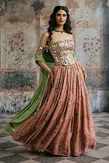 Mehar Mirror & Floral Corset Lehenga Set