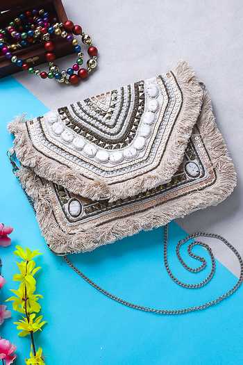 Fringe & Bead Embellished Boho Bag 