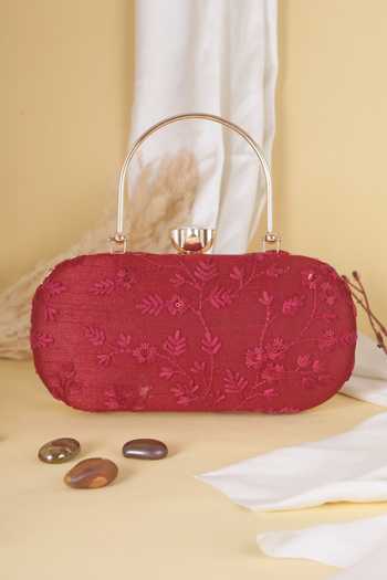 Floral Embroidered Clutch with Detachable Handle 