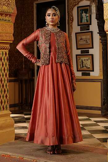 chinese dress ladies Golden Color Designer Dress For Sangeet Function
