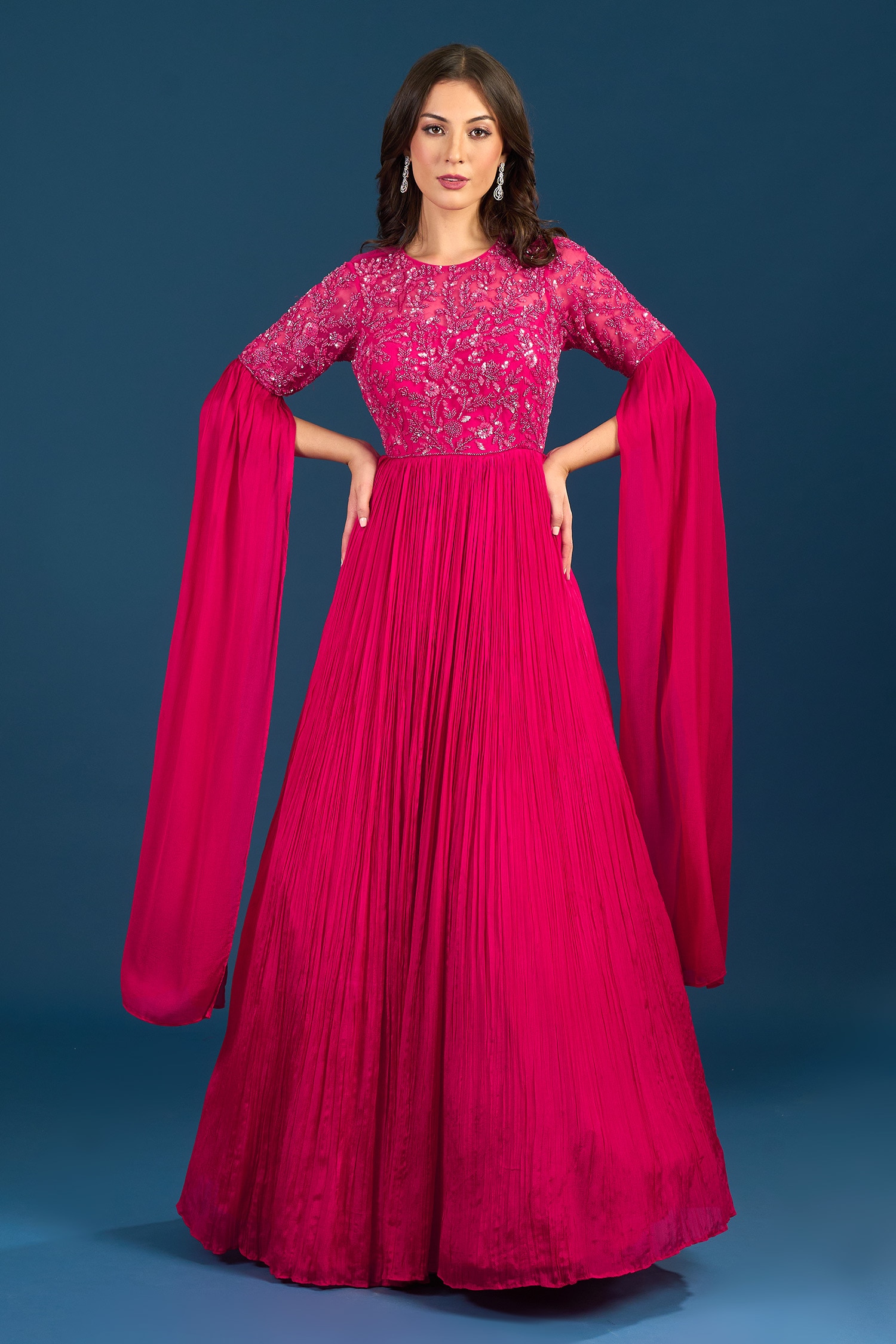 Fuschia Pink Embroidered Anarkali 