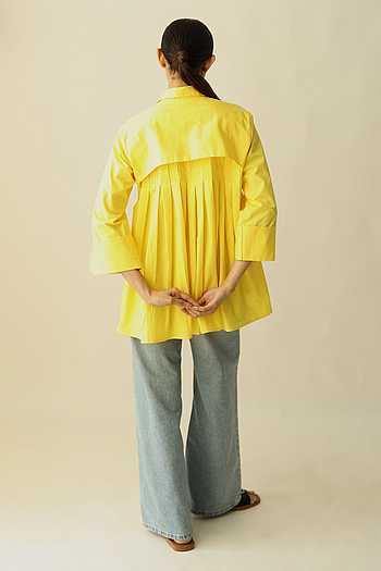 Buy Yellow Cotton Embroidery Collared The Whisper Orchid Shirt For