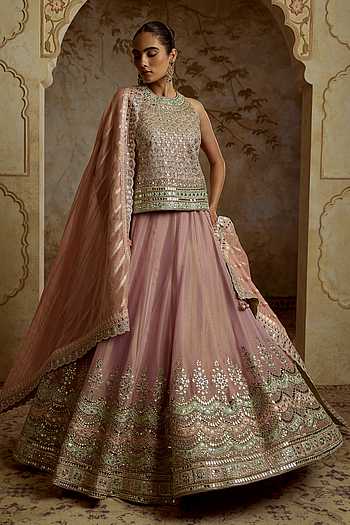 Purple Patch Tissue Kurta Lehenga Set