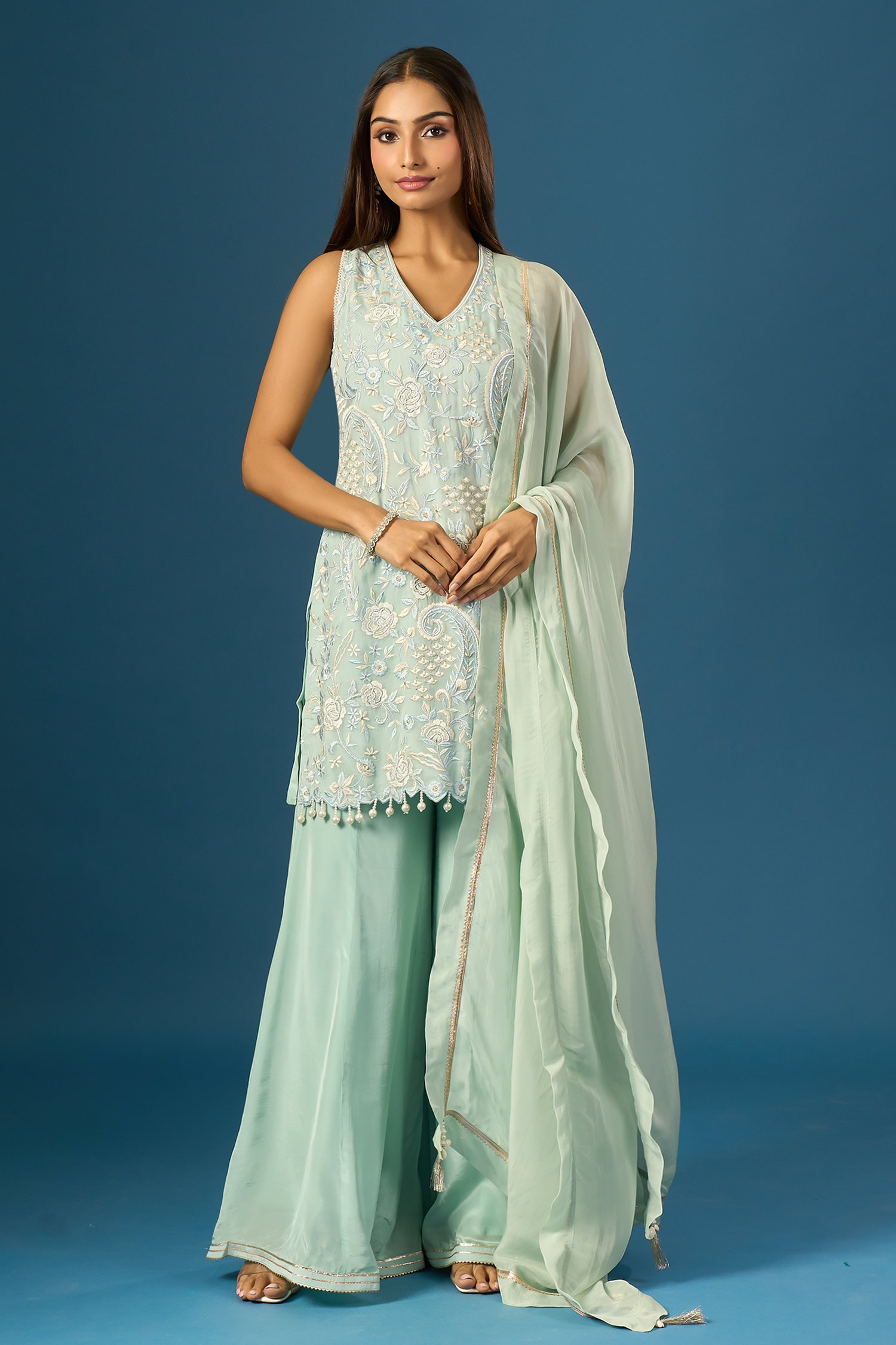 Hand Embroidered Kurta Sharara Set 