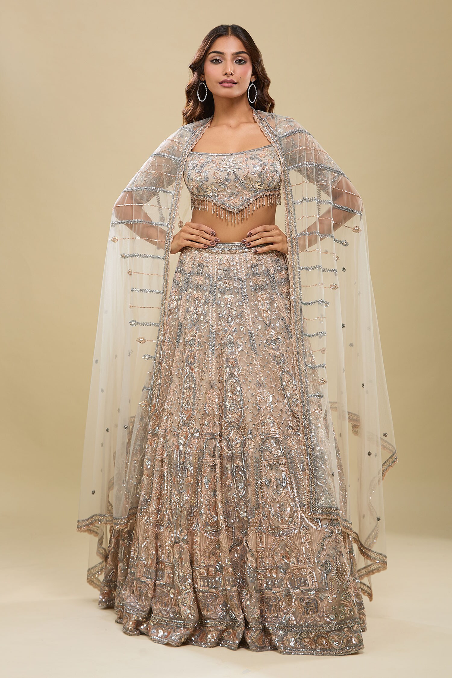Light Peach Embroidered Lehenga Set 