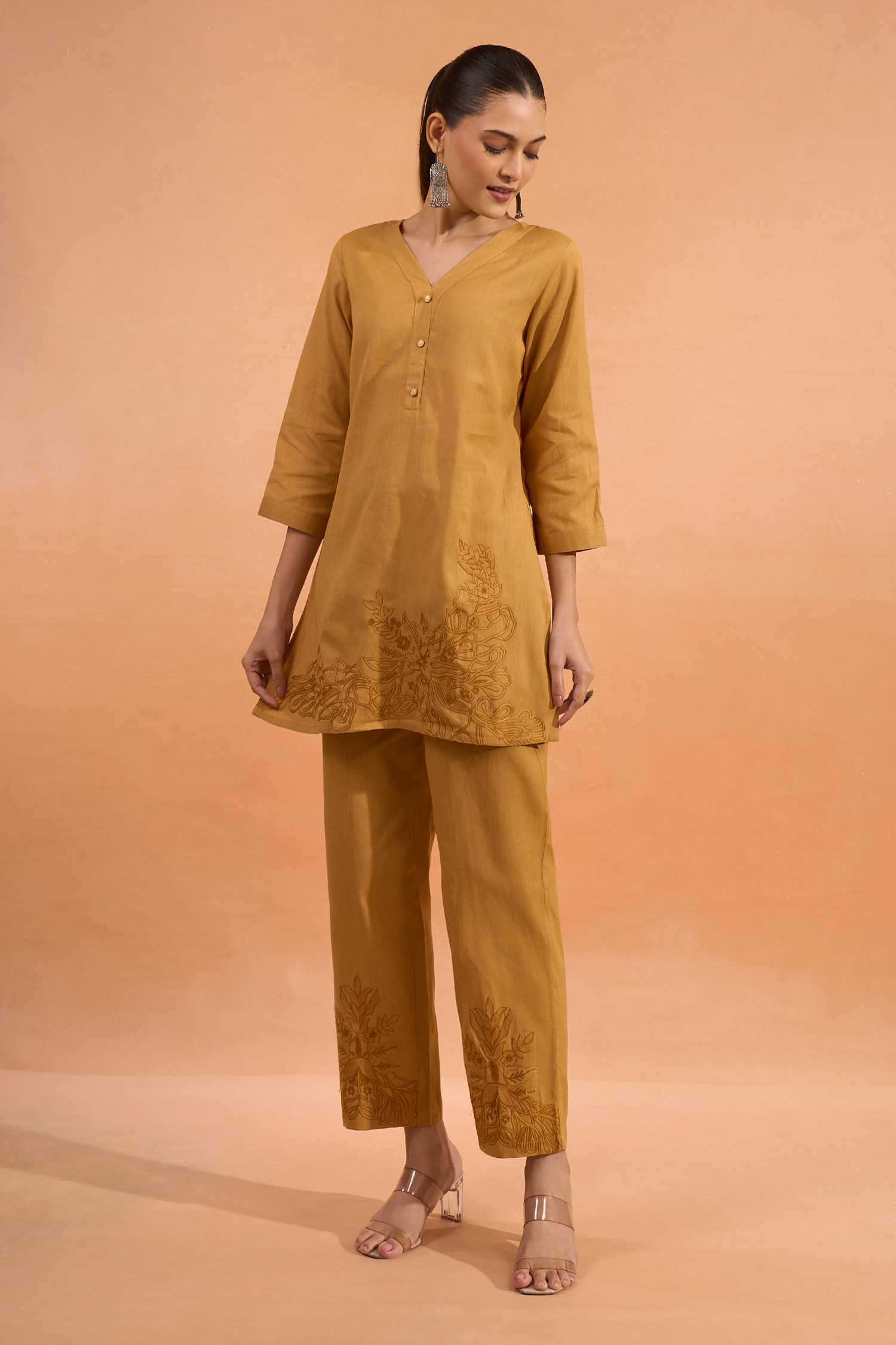 Embroidered V-Neck Kurta & Pant Set 