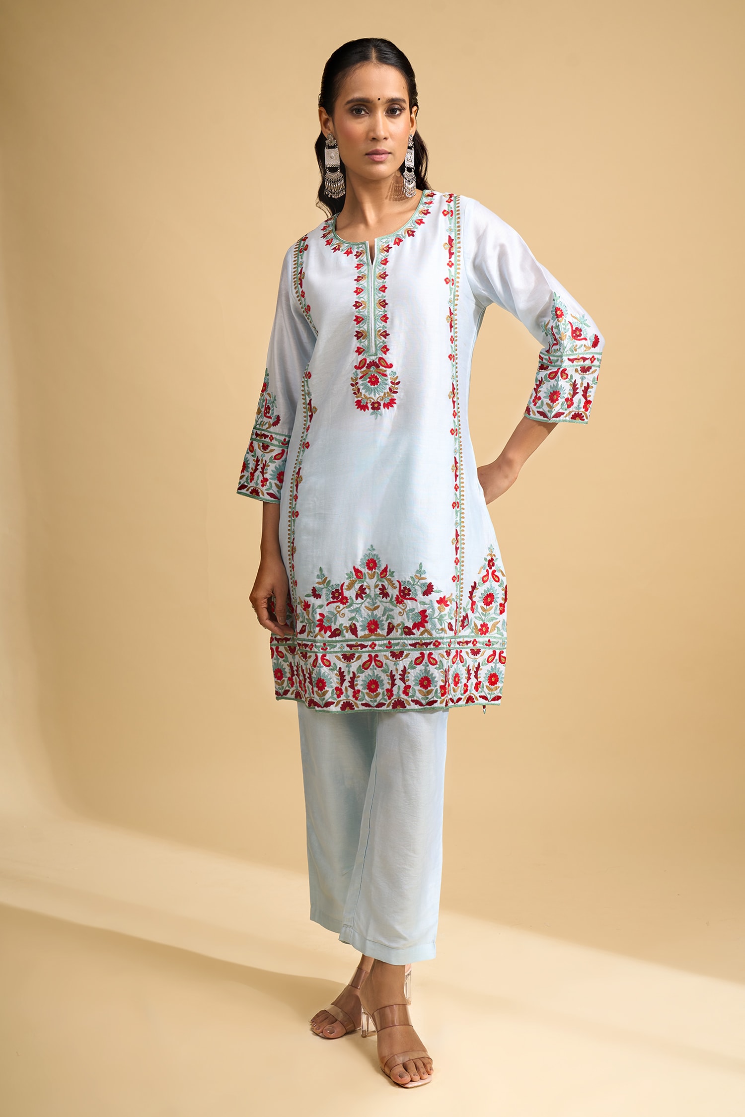 Embroidered Silk Kurta & Pant Set 