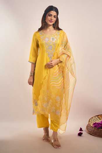 Shimmer Tissue Floral Embroidered Kurta Set 