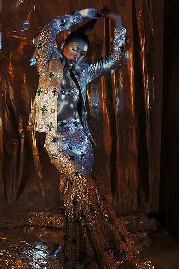Silver Sequin Embellished Jacket Sharara Set