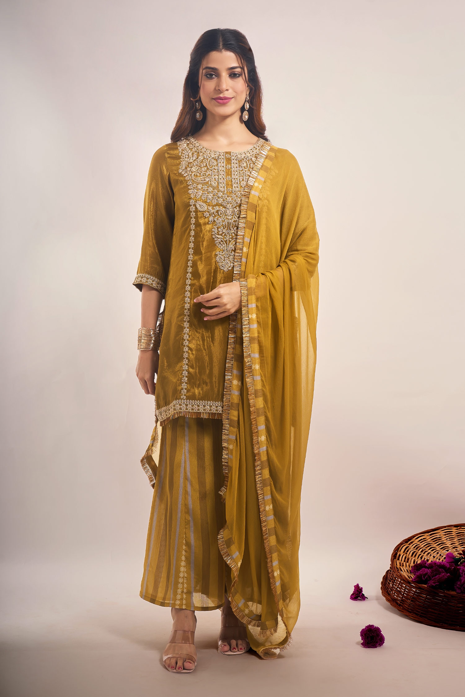 Shimmer Tissue Zari Dori Embroidered Sharara Set 