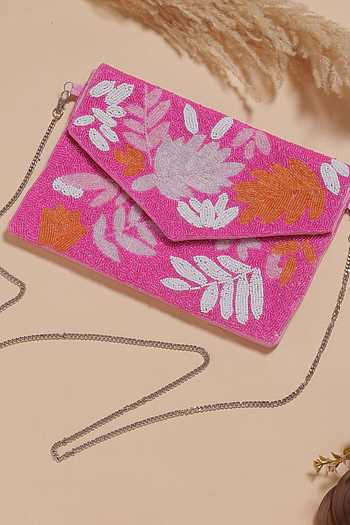 Floral Beaded Envelope Bag with Detachable Sling 