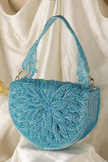 Floral Beaded Flap Bag with Detachable Handle 