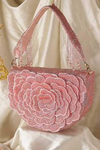 Floral Bead Embroidered Flap Bag 