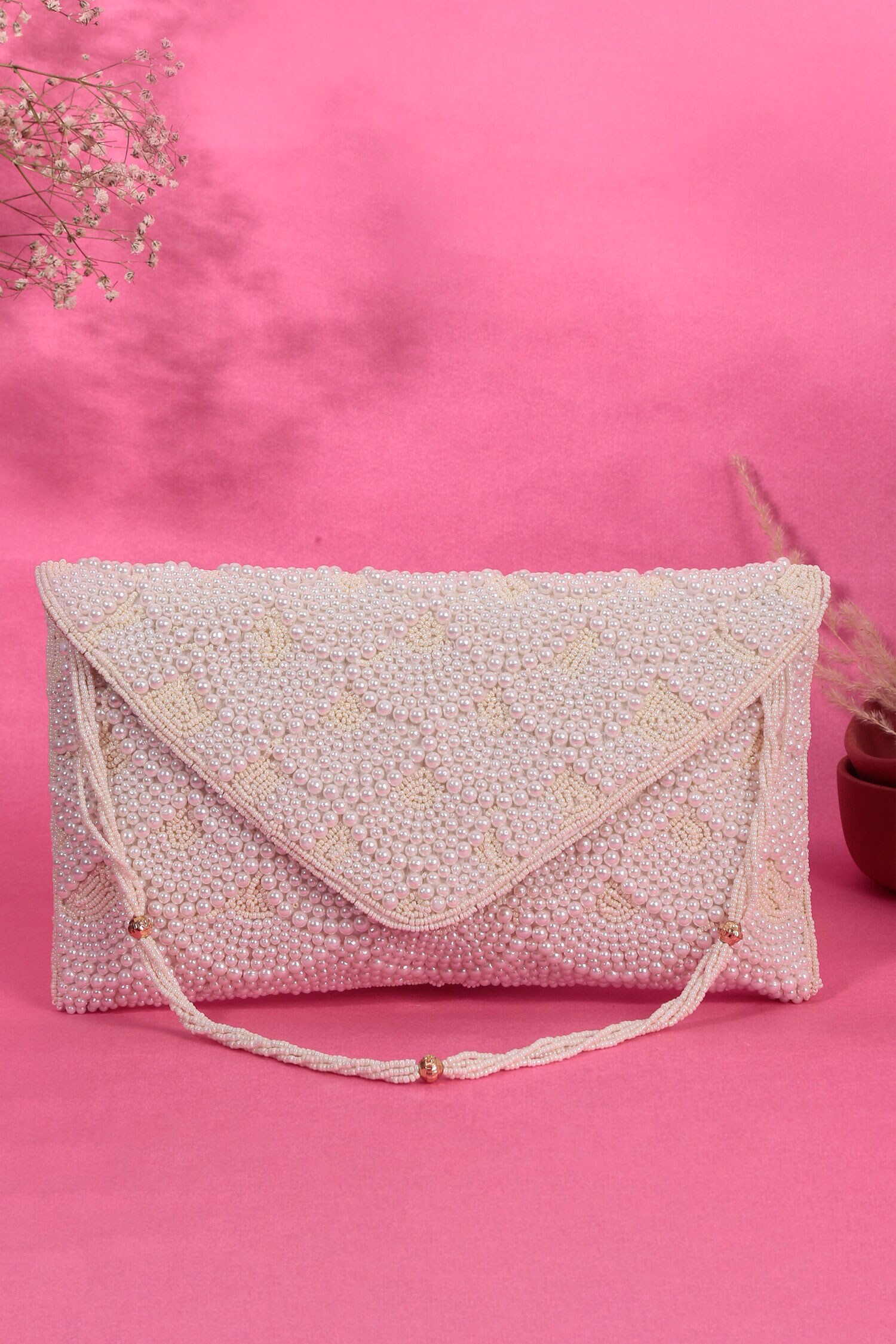 Pearl Embellished Flap Bag 