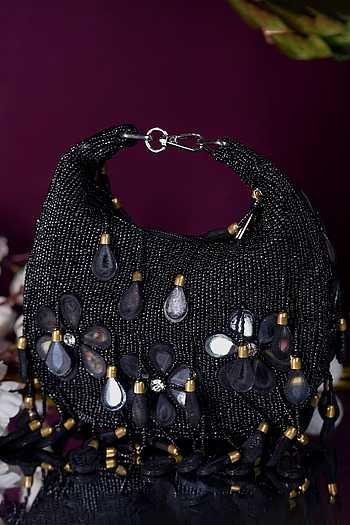 Beaded Embellished Clutch with Detachable Handle 